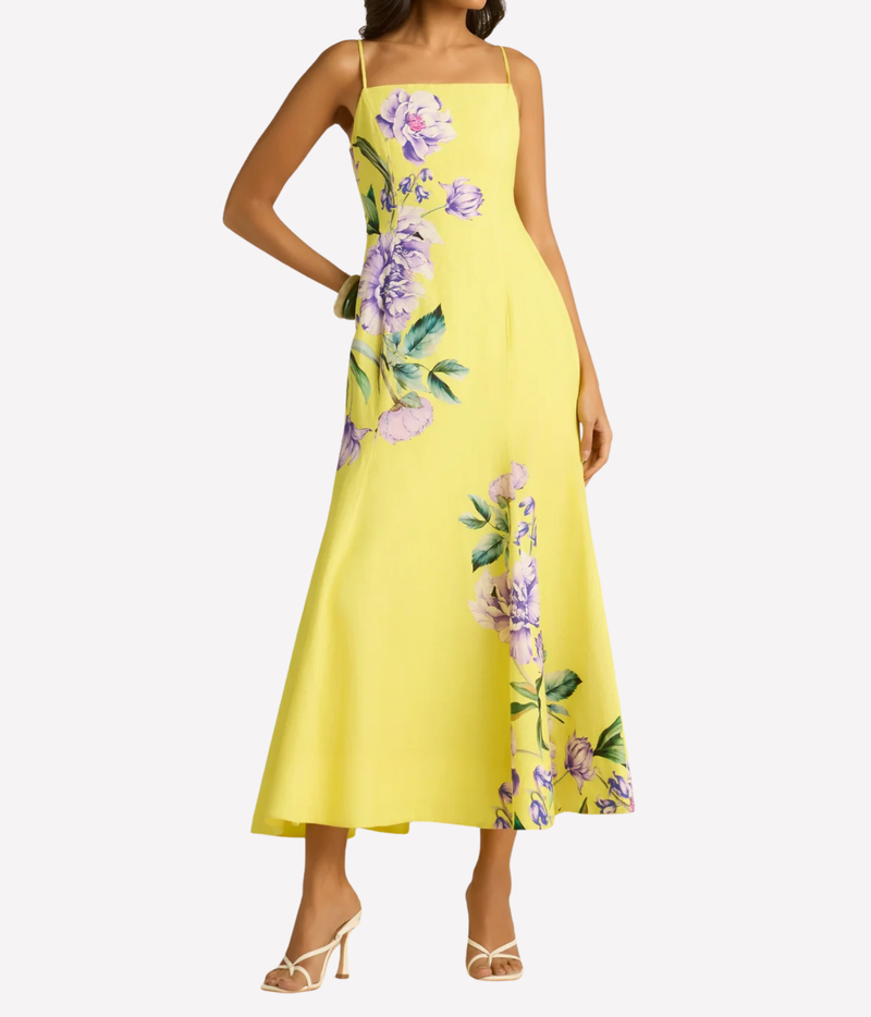 Paneled Midi Dress In Yellow