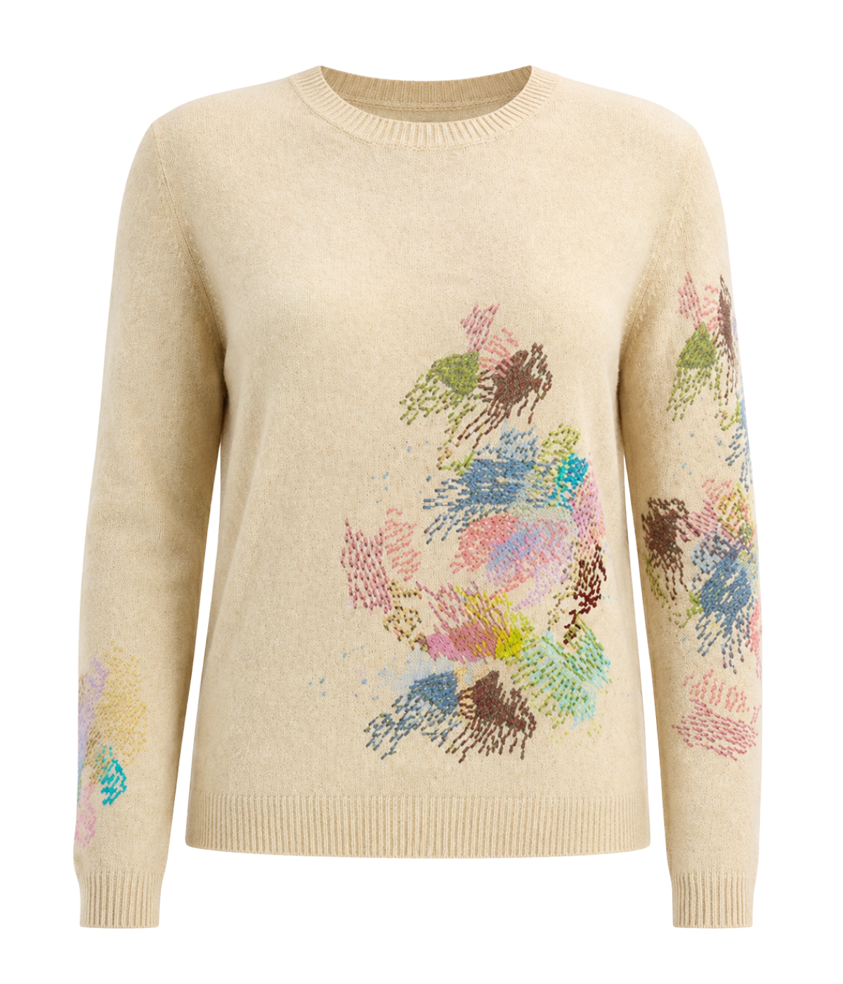 Hand Painted Round Neck with Embroidery in Burro