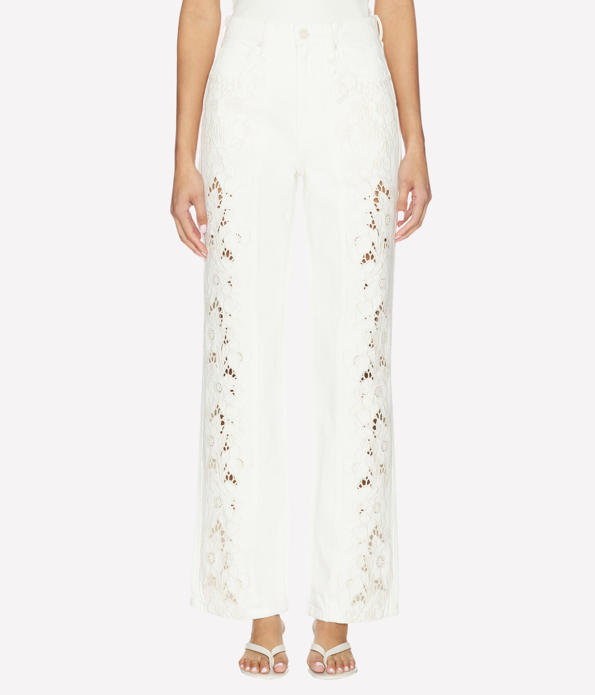 Sawyer Wide Leg Pant in Tonal Ecru Embroidery