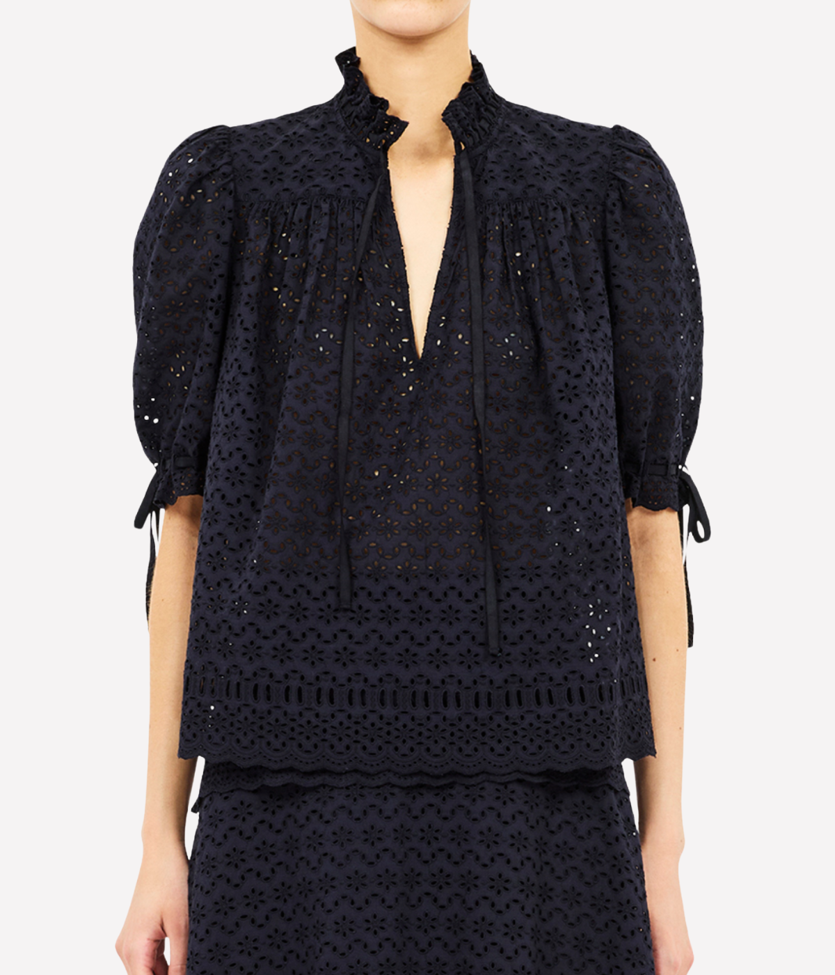 Alouette Short Sleeve Cotton Top In Midnight