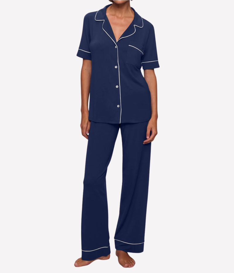 Gisele Short Sleeve Pant PJ Set In Navy Ivory