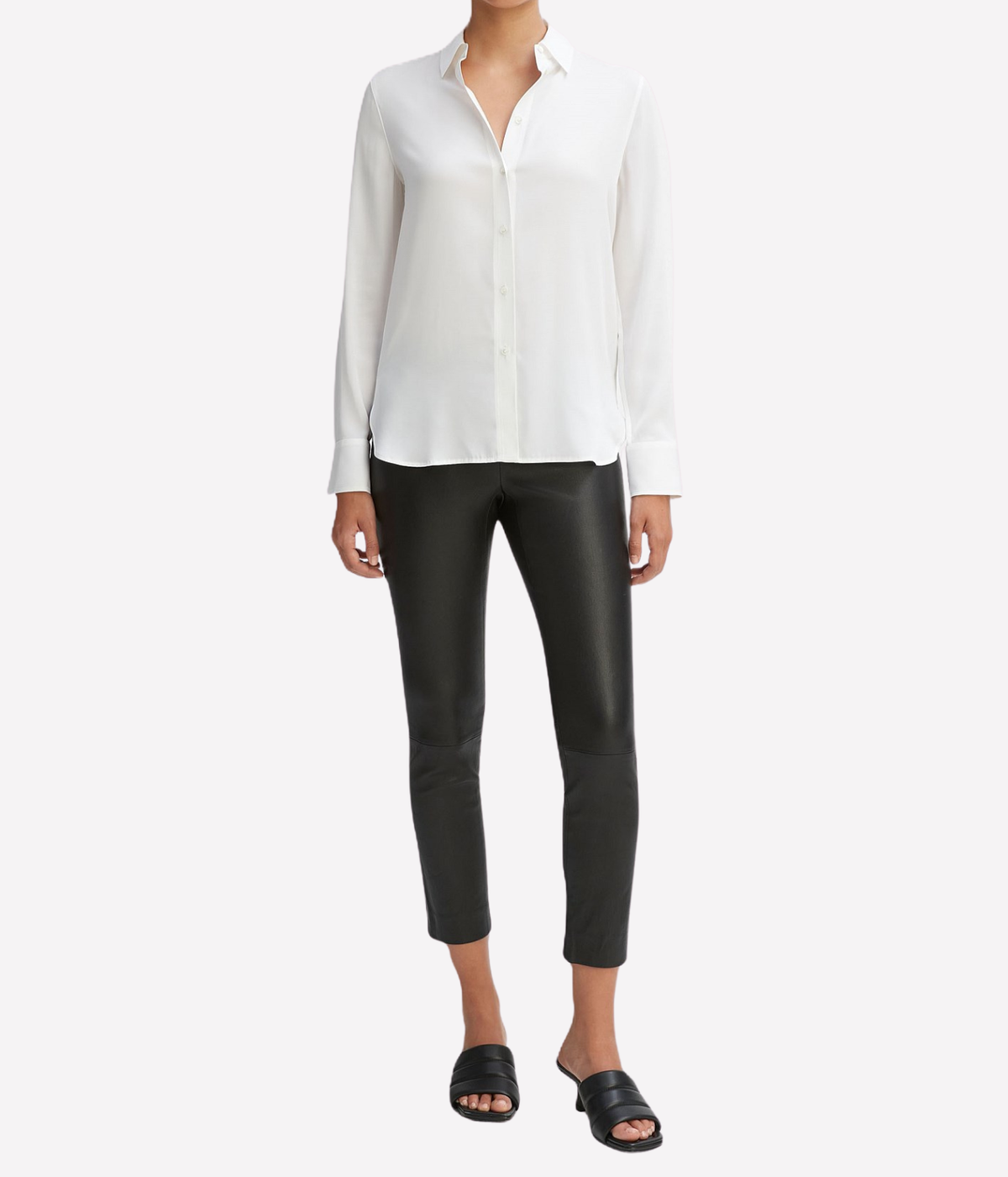 L/S Button Down Silk Blouse in Off White