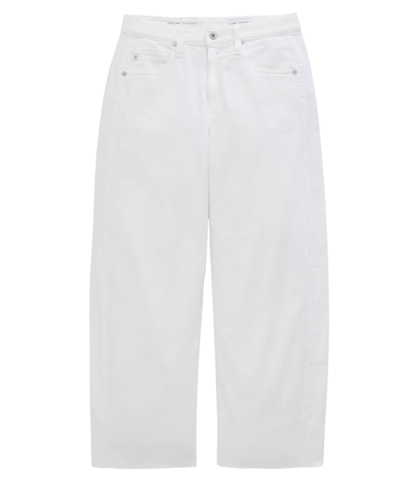 White cropped wide-leg jeans with a straight, relaxed fit, shown flat against a white background.