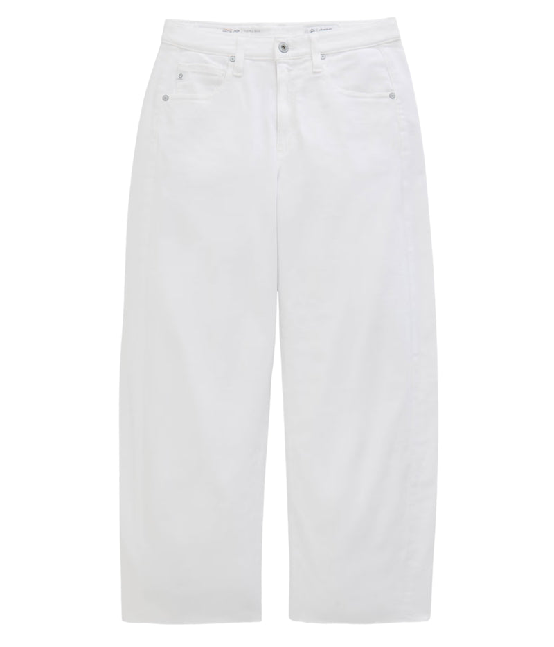 White cropped wide-leg jeans with a straight, relaxed fit, shown flat against a white background.
