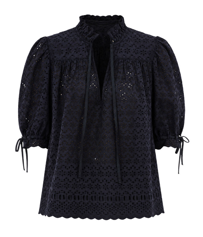 Alouette Short Sleeve Cotton Top In Midnight