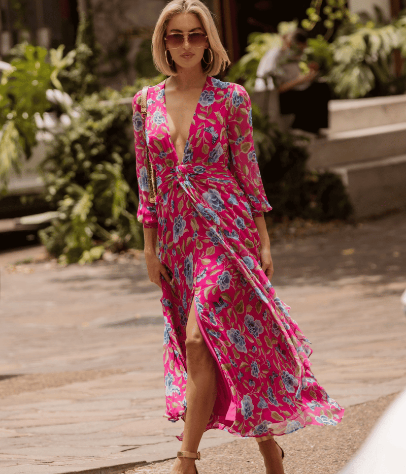 Meera Dress in Butterfly Floral Magenta