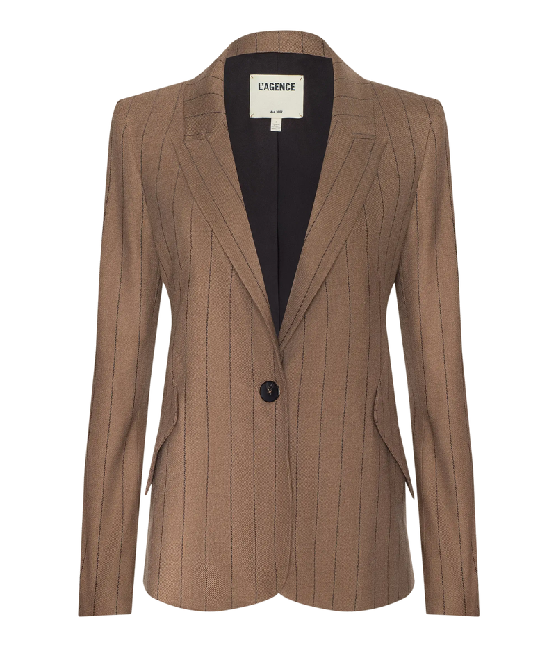Chamberlain Blazer In Mocha Tan Brown Pinstripe