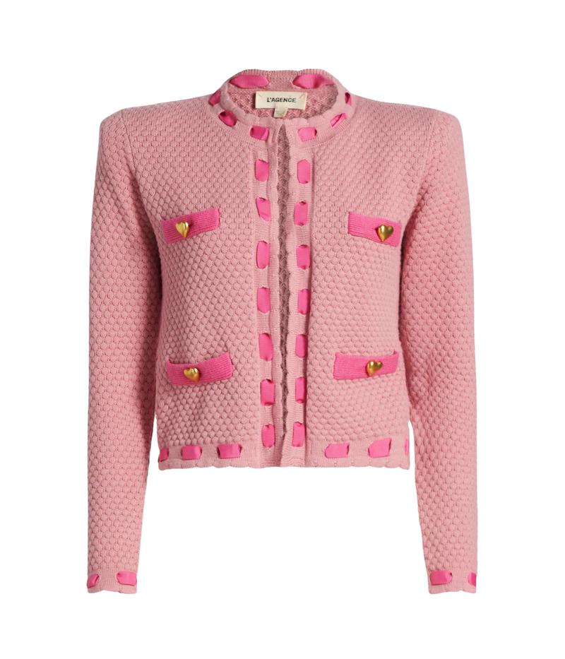 Astor Contrast Trim Cardigan In Dusty Pink