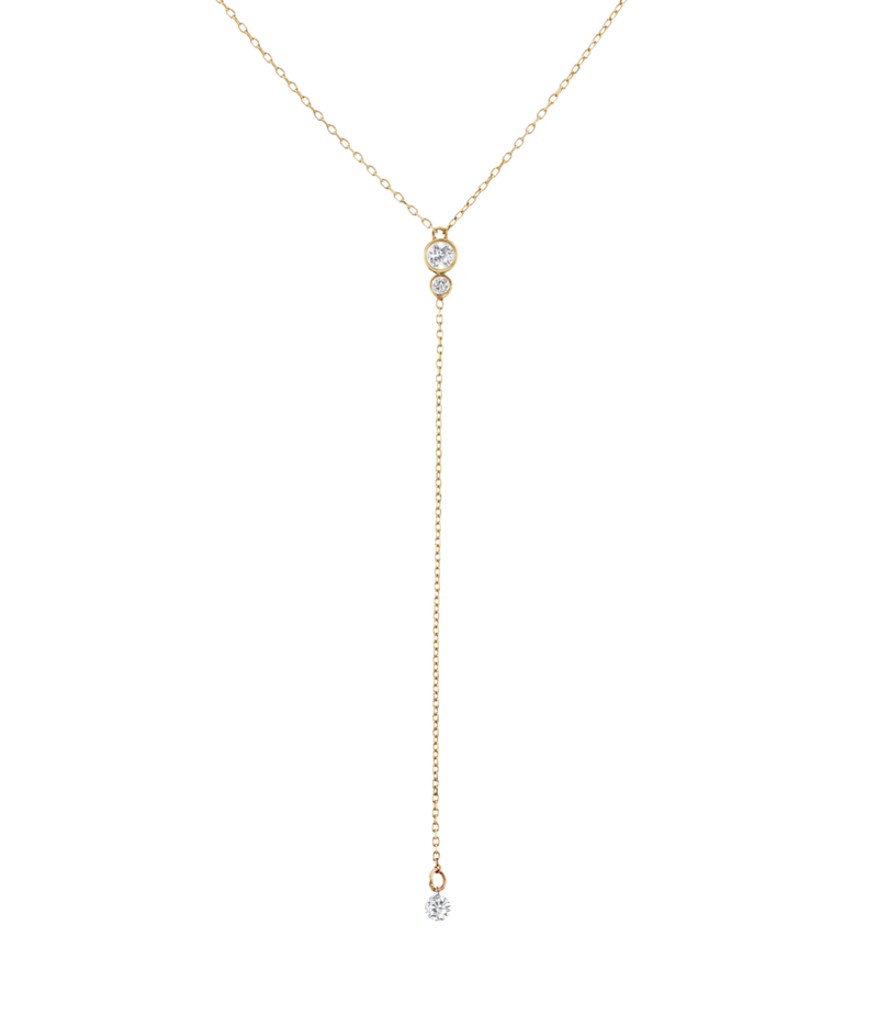Duo Pierced Diamond Drop Lariat Necklace