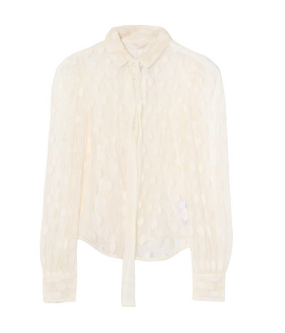 Soraya Lace Neck Tie Blouse in PEARL