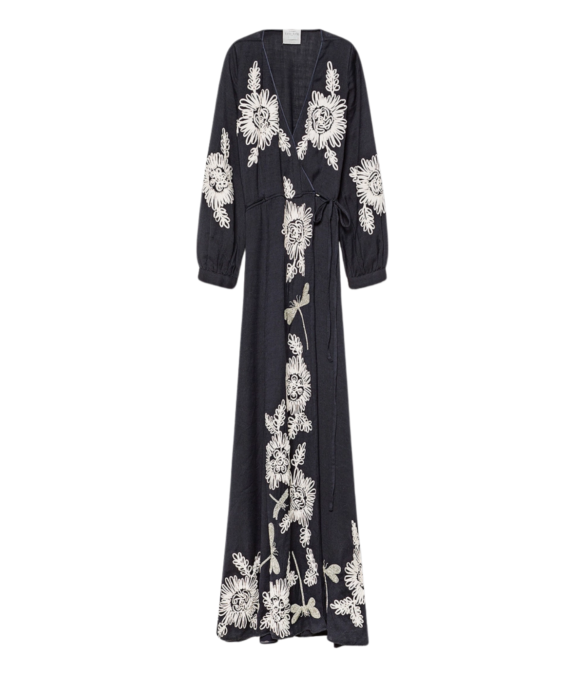 Voila' une fleur" embroidery wool gauze dress in notte