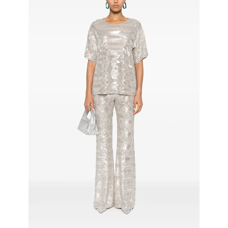 La Danza Del Mare Sequins T-shirt in Silver