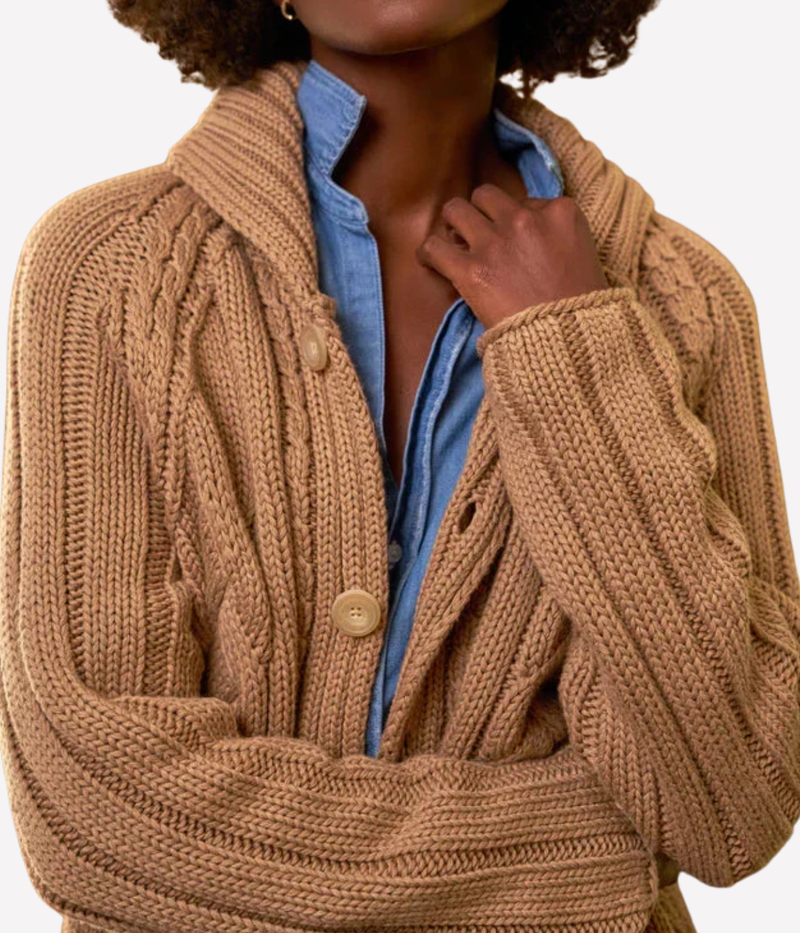 Mini Cotswolds Cable Cardigan in Camel