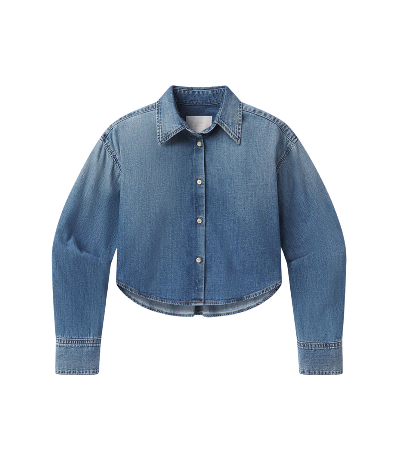 Citizens of Humanity Ana Cropped Shirt in Somerset, flat lay view of cropped button-down shirt