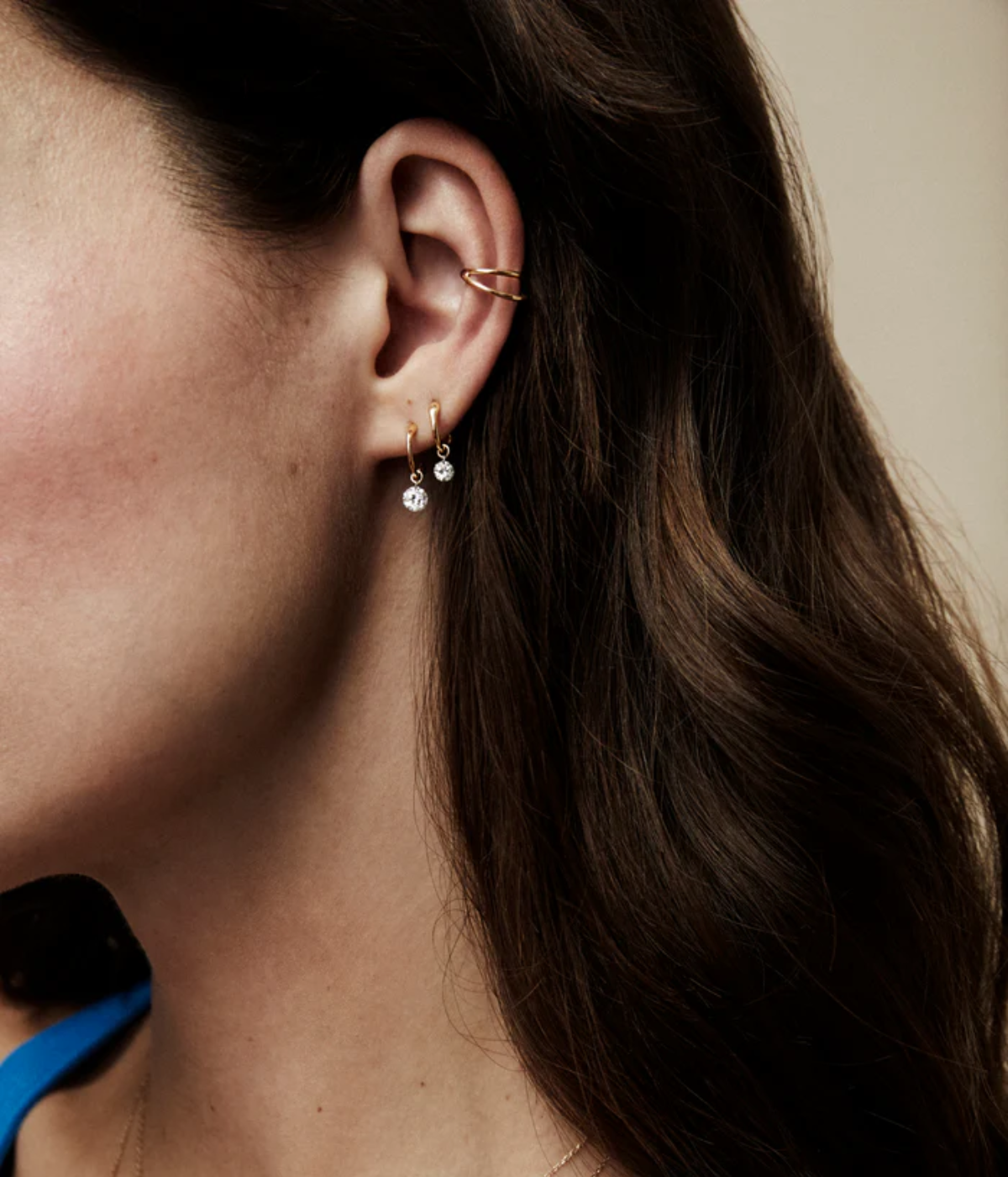 Large Pierced Diamond Huggie