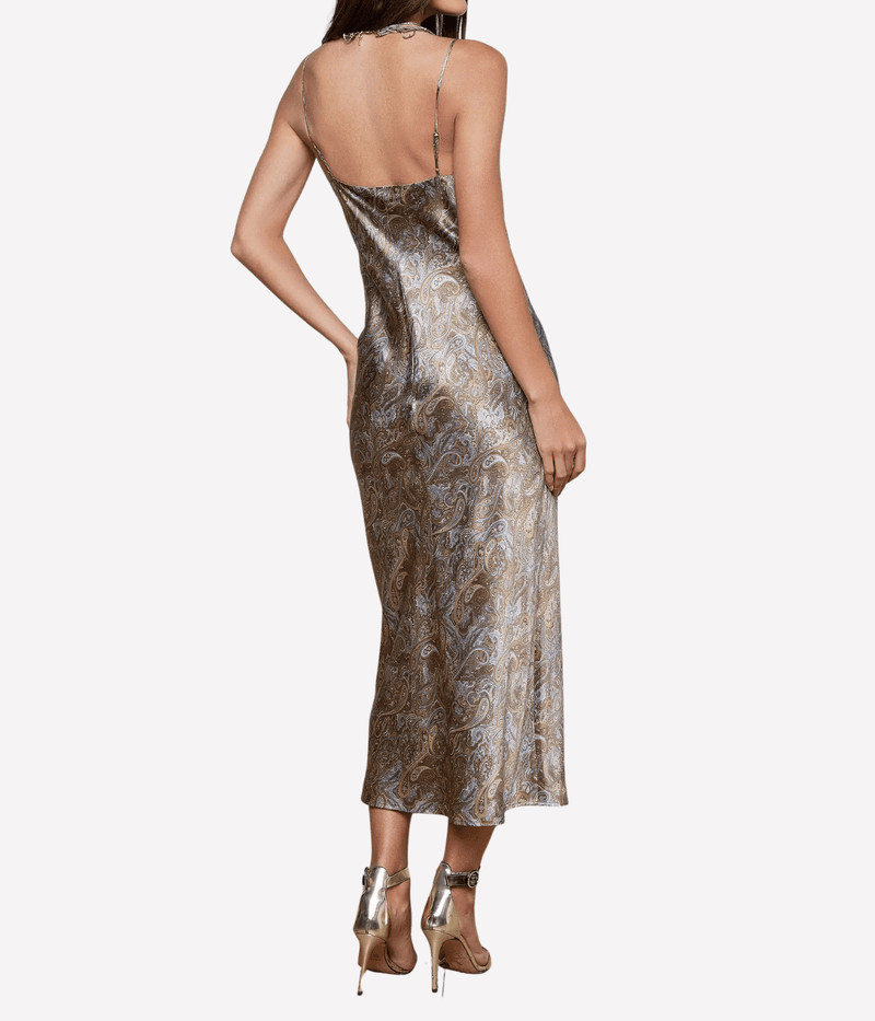 Seridie Midi Dress in Neutral Blue Paisley