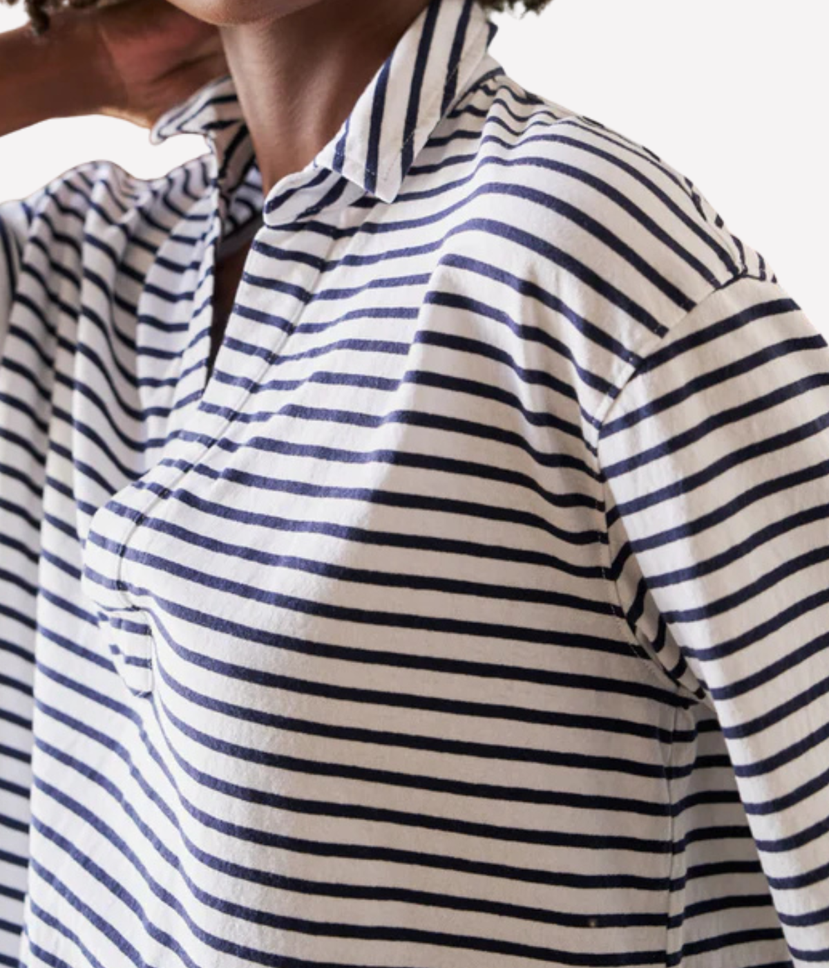 Patty Short Sleeve Jersey Henley in White Navy Stripe