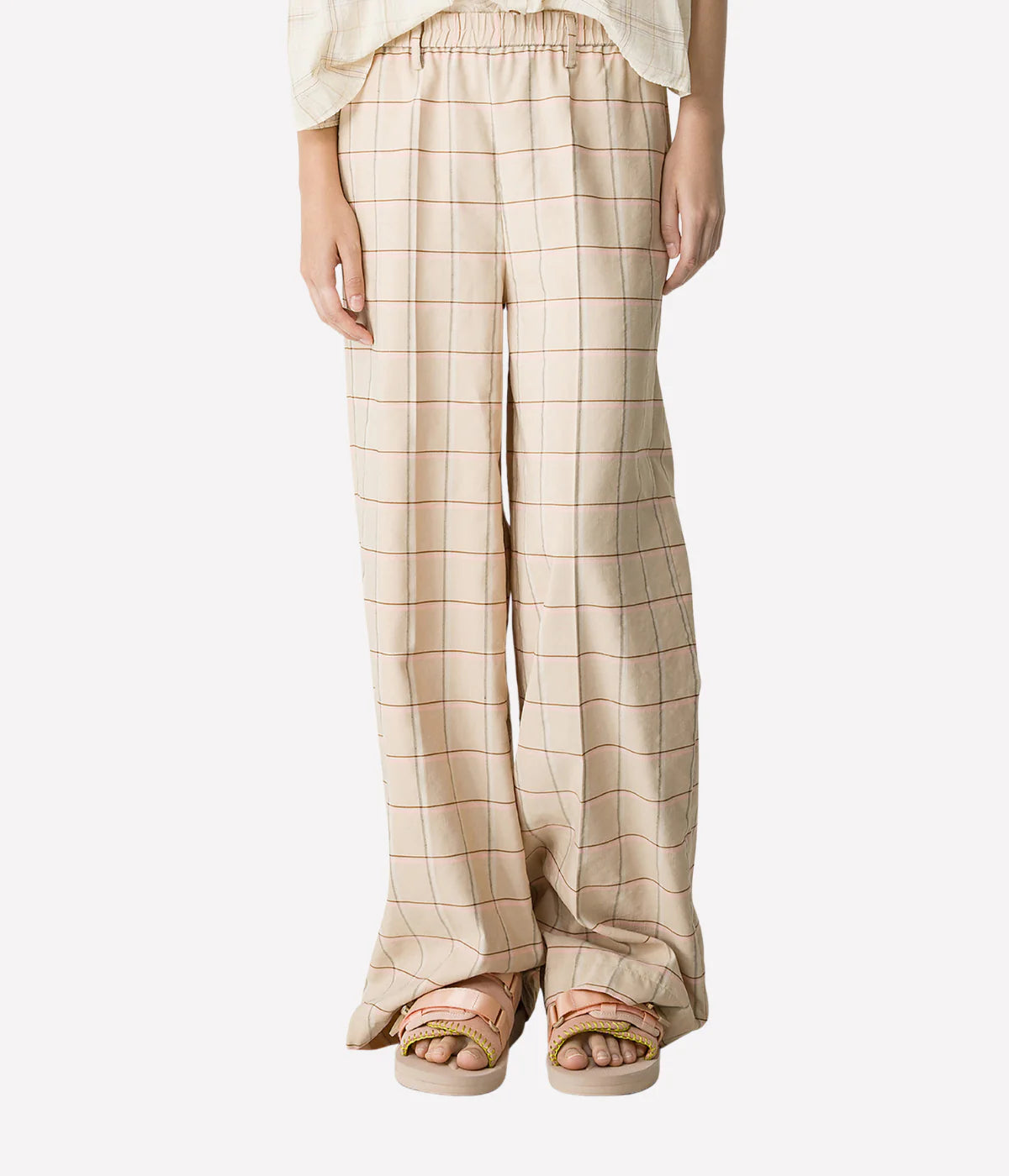 Organic Tartan Elasticated Loose Pants In Peonia