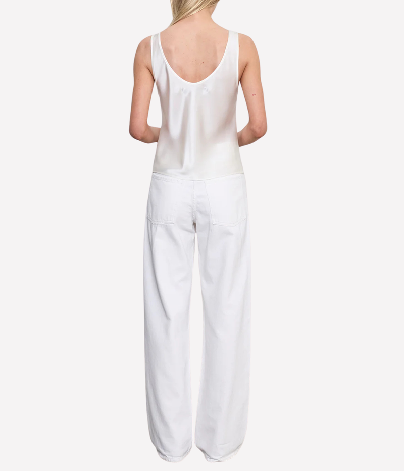 Silk Satin U Tank in Off White