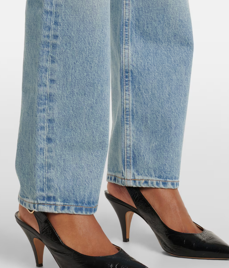 Close-up of the hem on the Citizens of Humanity Blaine Jean in Gemini highlighting the straight-leg silhouette and light indigo wash.