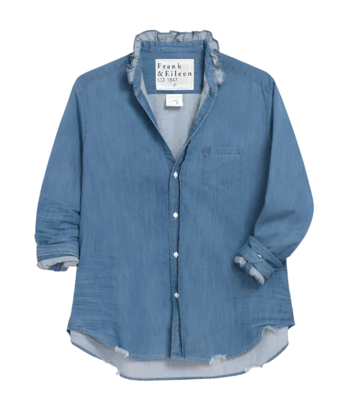 Ruffle Eileen Woven Button Up in Vintage Stonewash Indigo