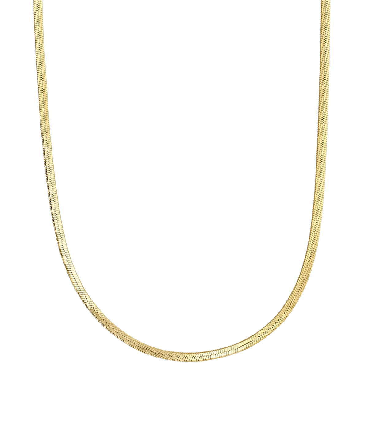 Gorjana Venice Mini Necklace in Yellow Gold laid flat, showing the smooth, fine herringbone chain