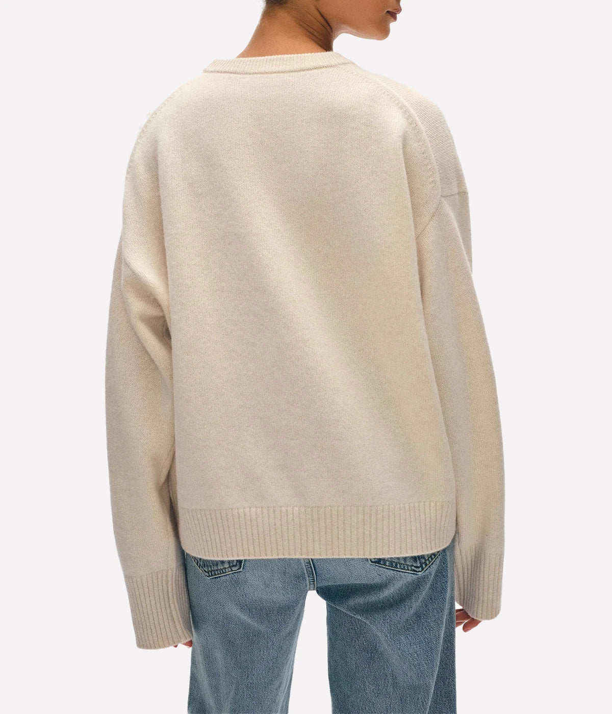Cashmere Drop Shoulder Crew in Natural Heather