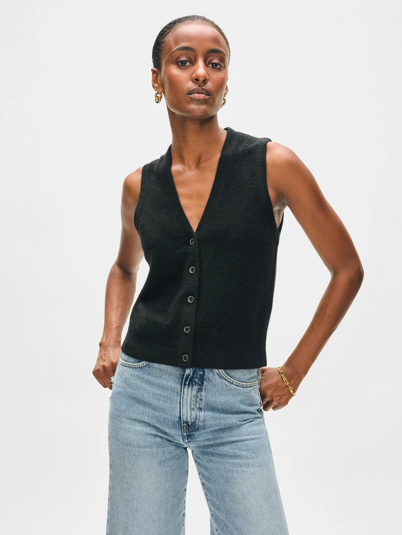 Cashmere Button Vest in Black