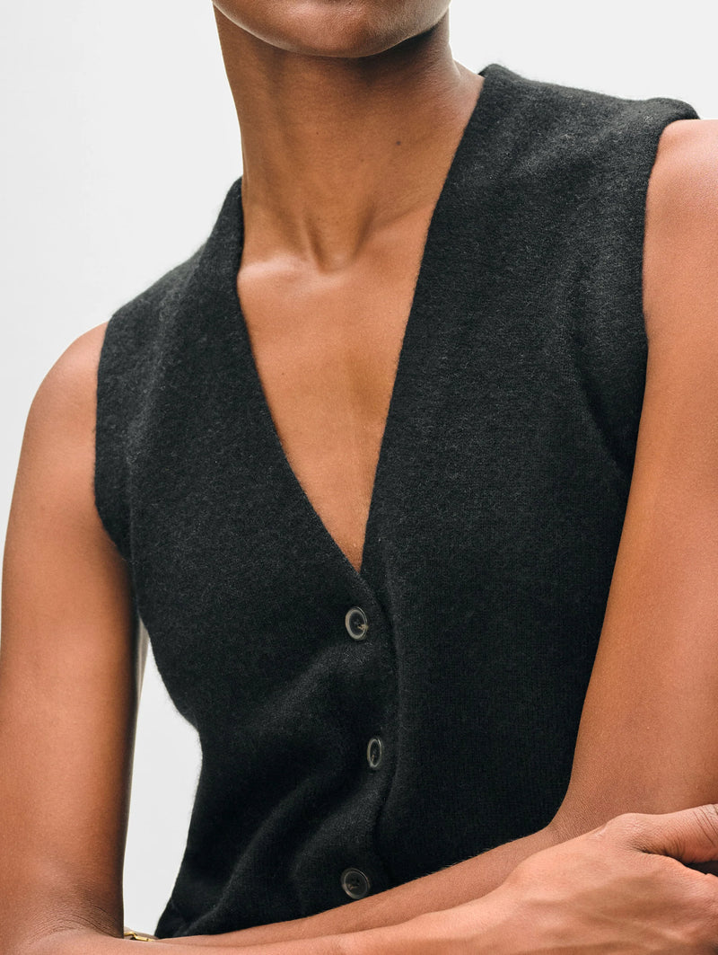 Cashmere Button Vest in Black