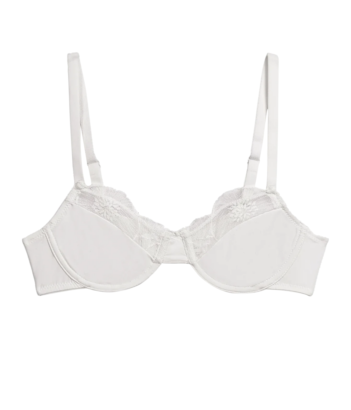 White underwire bra with lace cups and adjustable shoulder straps, anemone underwire bra in ivory
