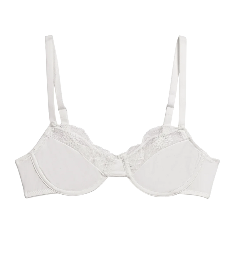 White underwire bra with lace cups and adjustable shoulder straps, anemone underwire bra in ivory