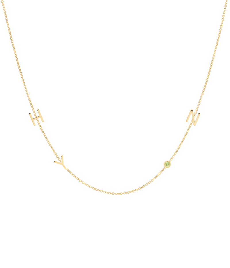 Custom 3 Initial & Birthstone Necklace in Gold