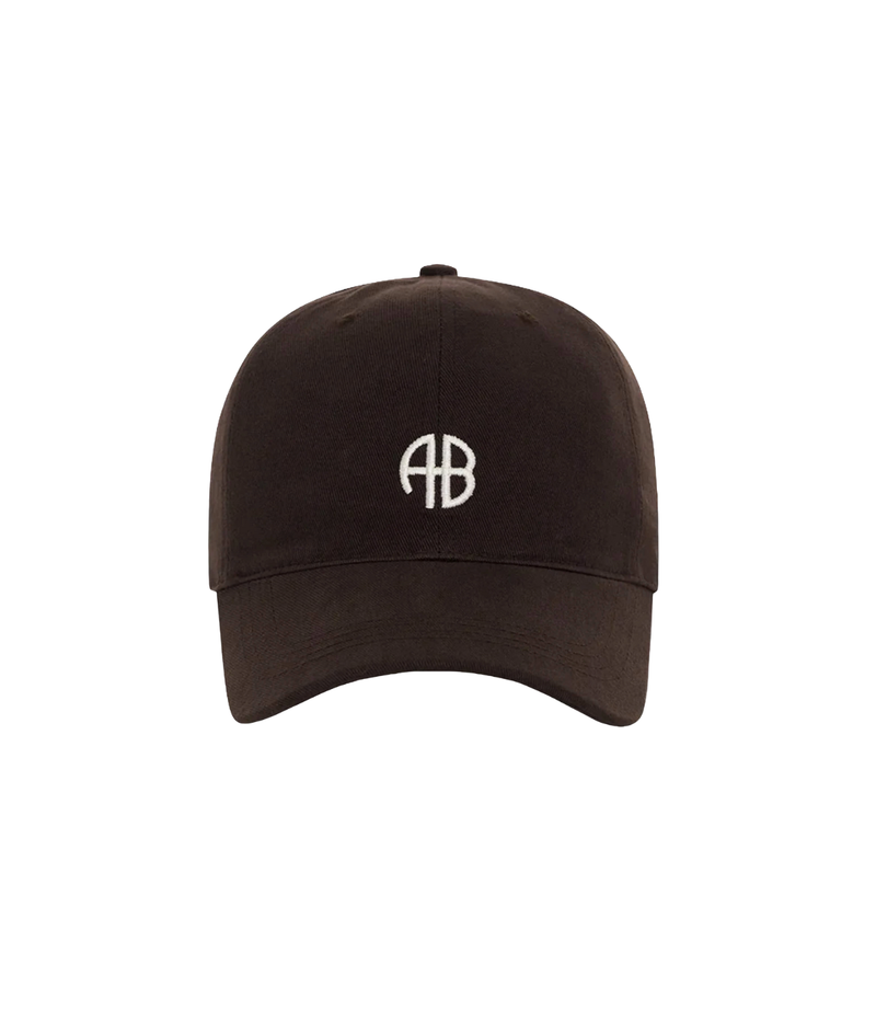 Brown cap with white logo on a white background