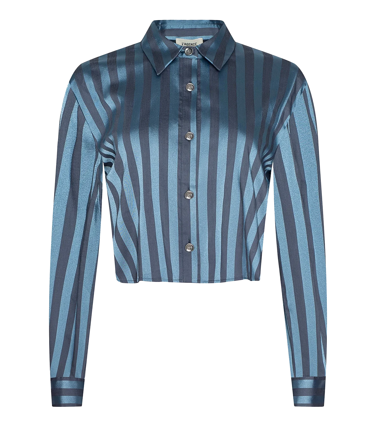 Cosette Crop Hi Low Shirt In Blue Multi Stripe