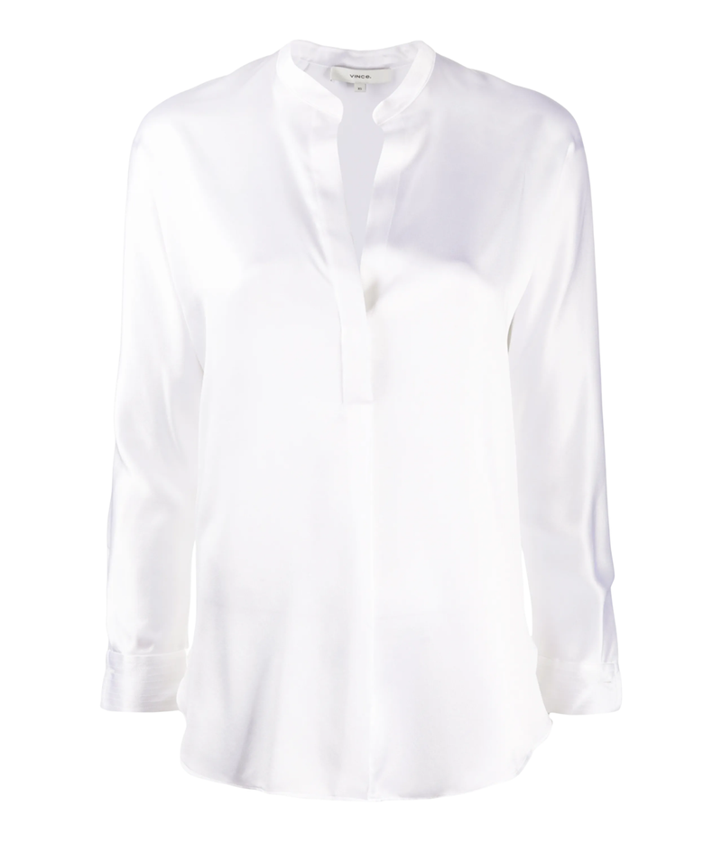 Band Collar Blouse in Optic White