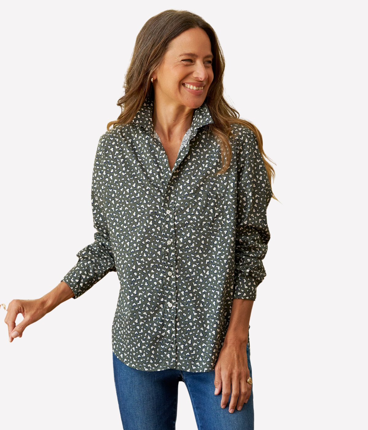 Eileen Woven Button Up in Green Messy Hearts