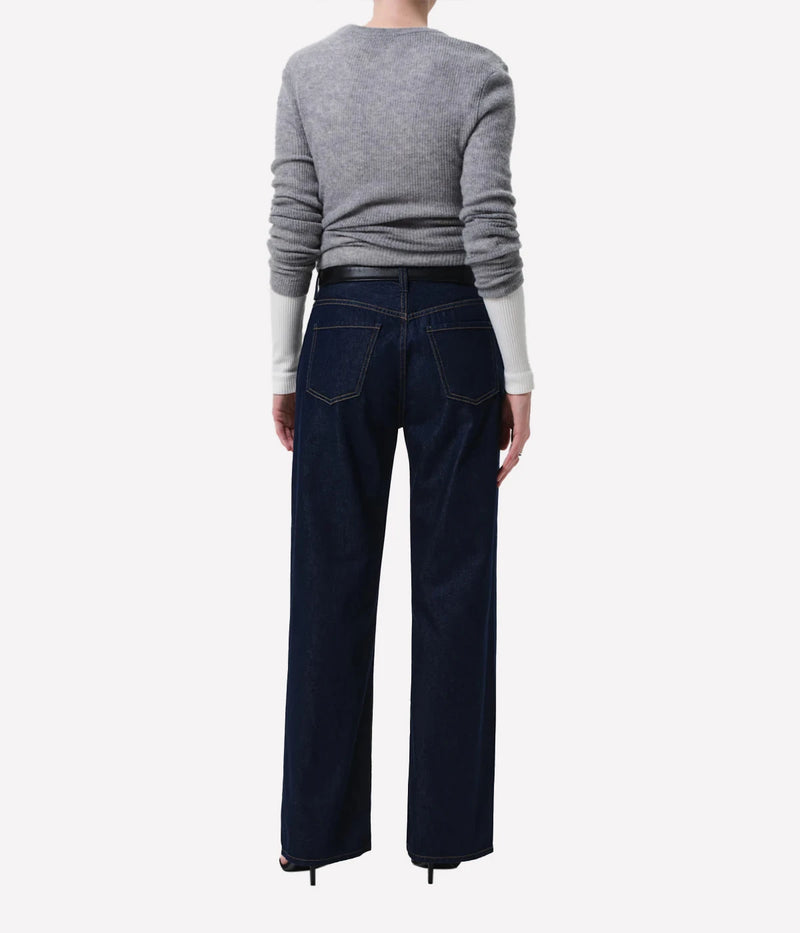 Citizens of Humanity Annina Pocket Trouser in Jones – Full-length back view on model highlighting tailored construction and polished dark indigo finish.