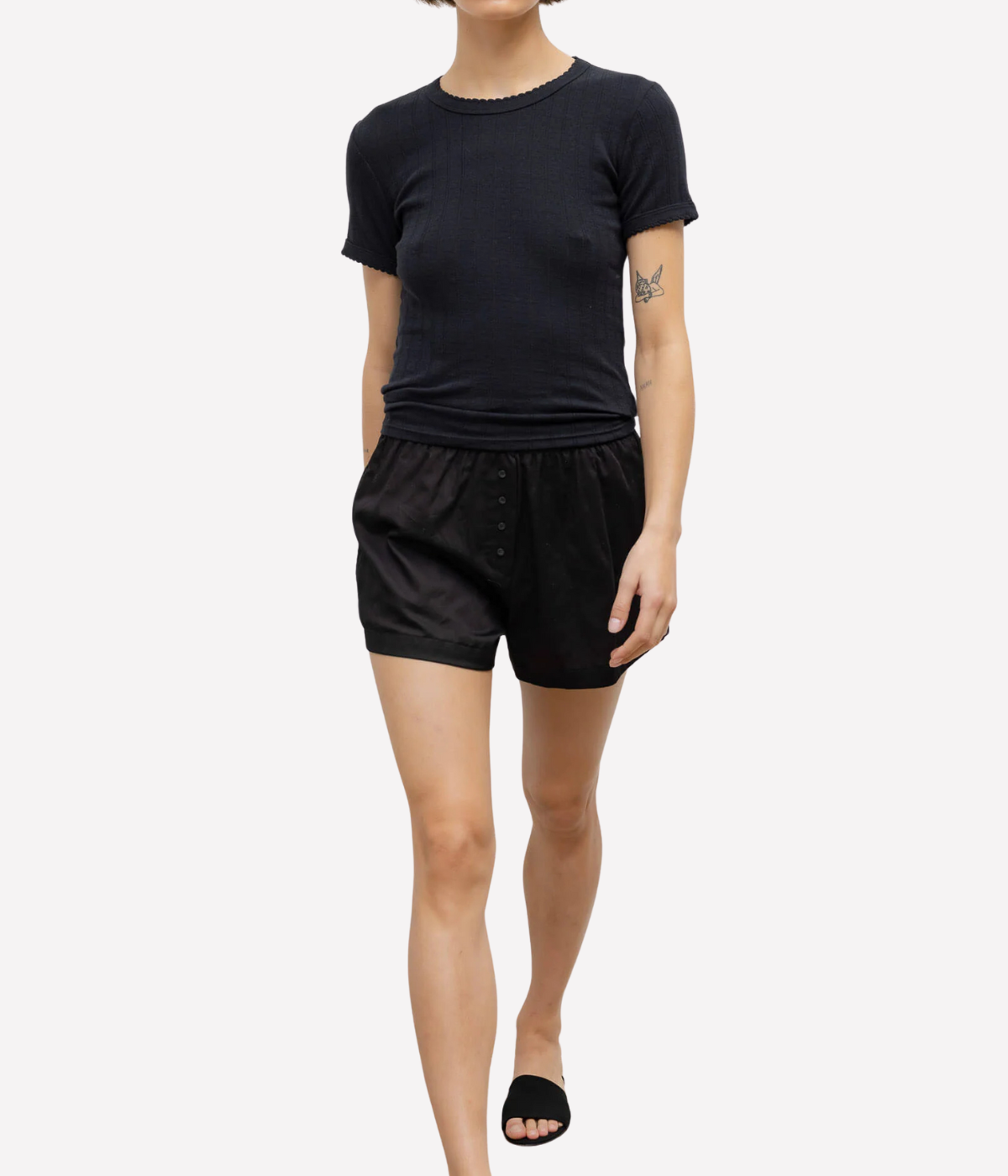 Pointelle Slim Fit Tee in Black