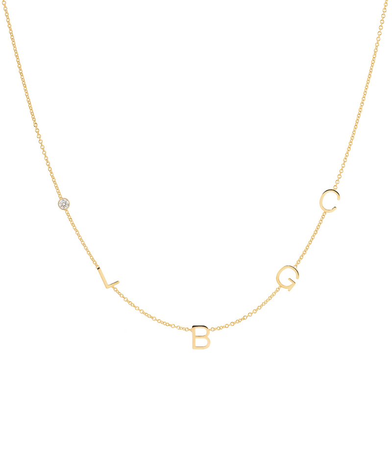 Custom 4 Initial & Birthstone Necklace in Gold