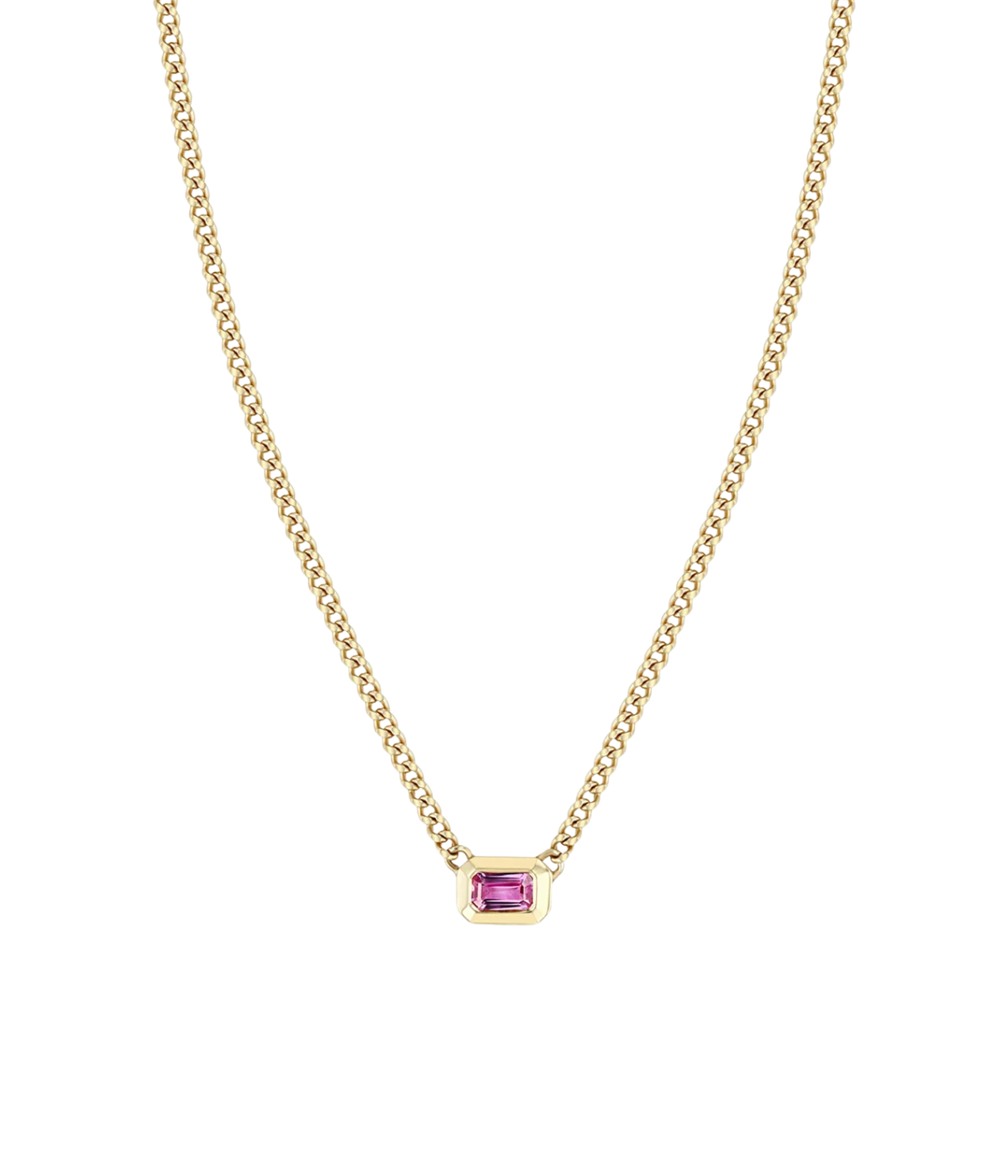 Bezel Set Pink Sapphire Necklace in 14k Yellow Gold