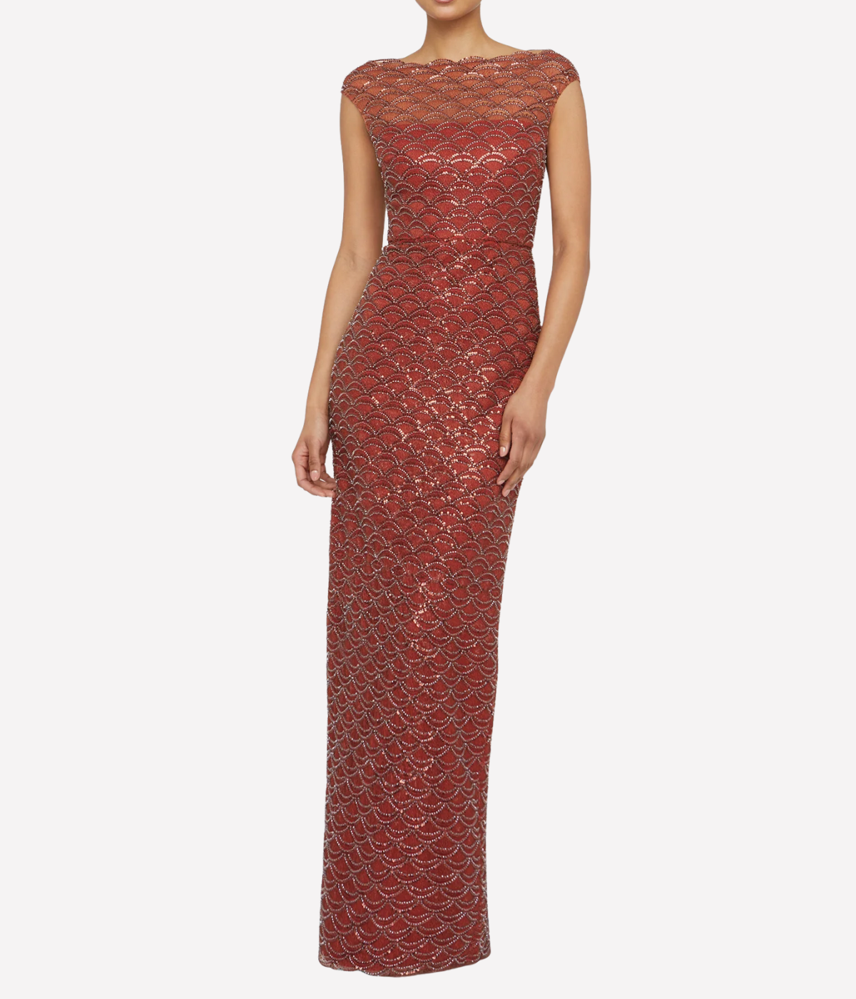 Aura Beaded Column Gown in Copper