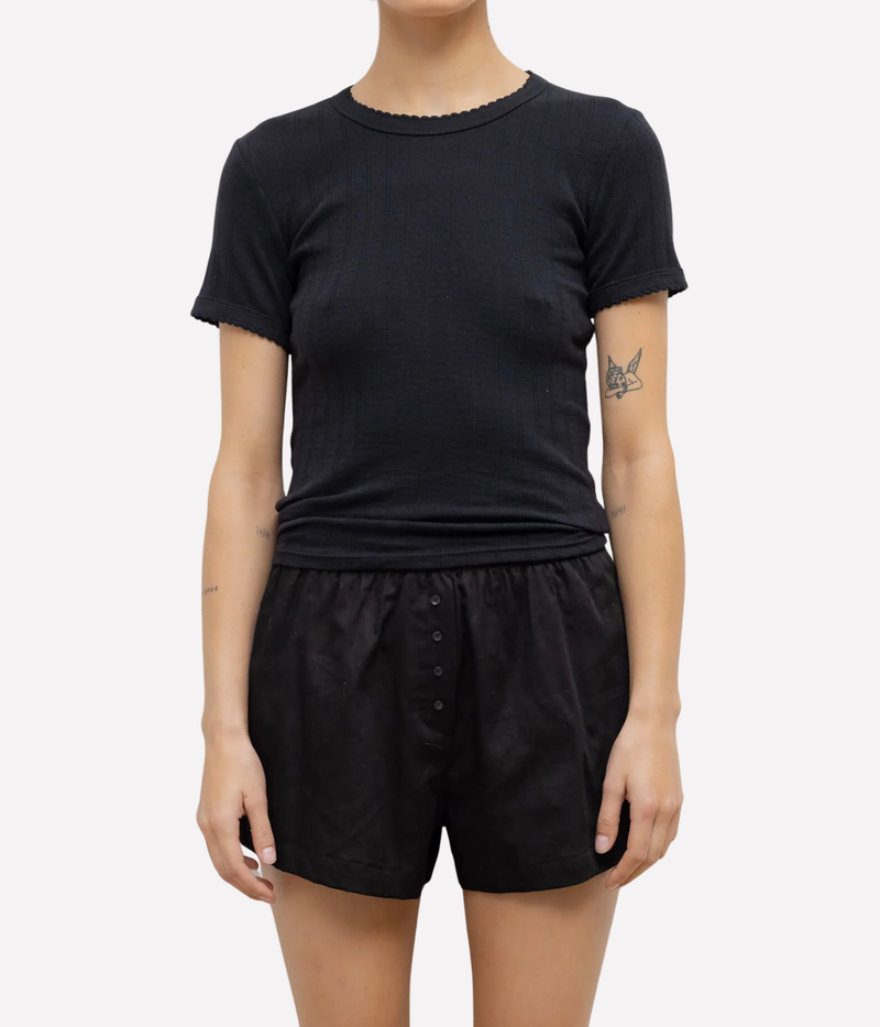 Pointelle Slim Fit Tee in Black