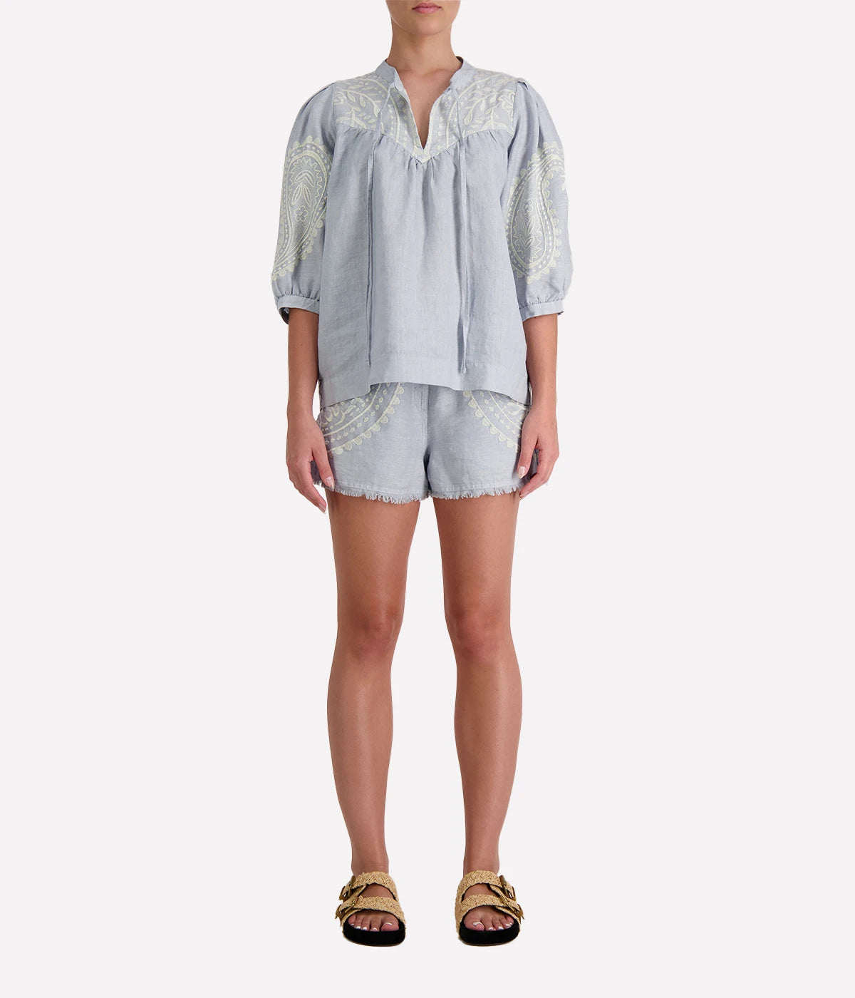 *FINAL SALE* Paisley Blouse in Light Grey Cream