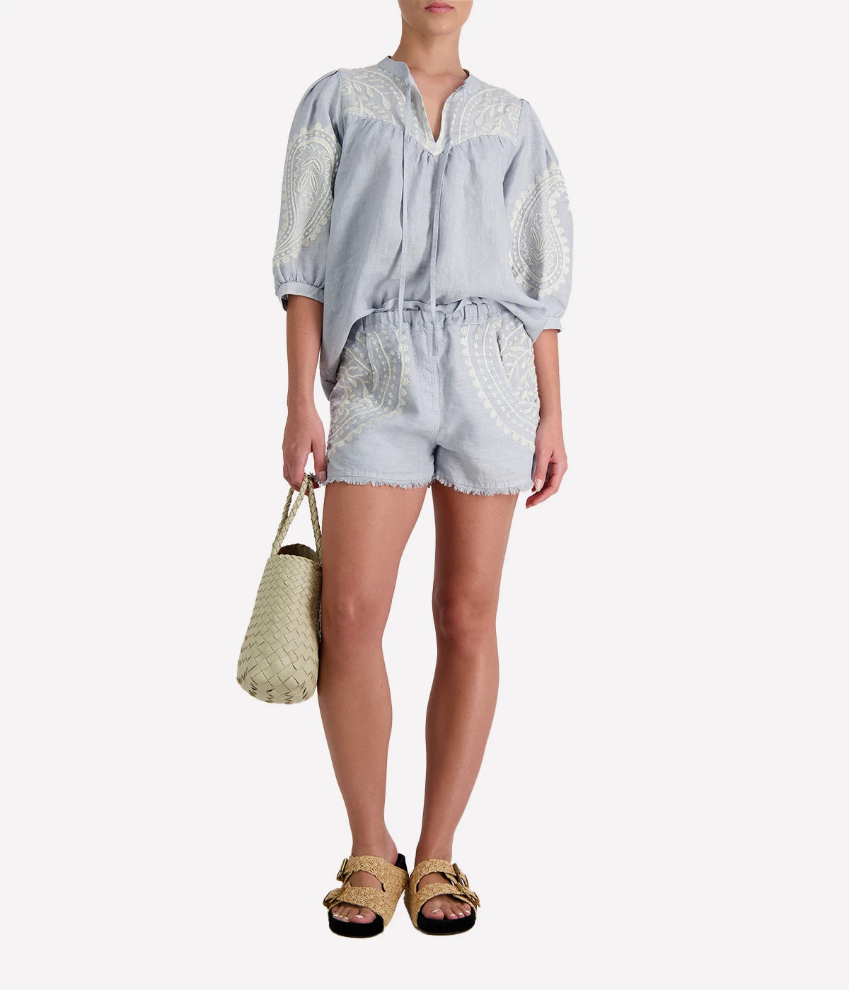 *FINAL SALE* Paisley Blouse in Light Grey Cream