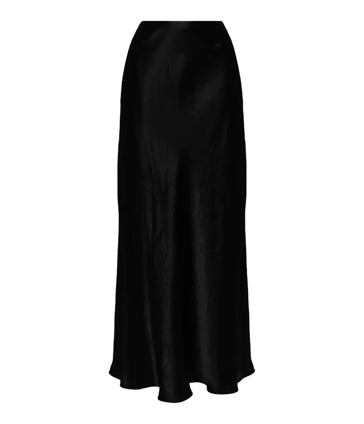 Vince black satin maxi skirt with high waist and elasticated waistband, made from sustainable Naia™ cellulosic fibre – elegant women’s occasionwear.