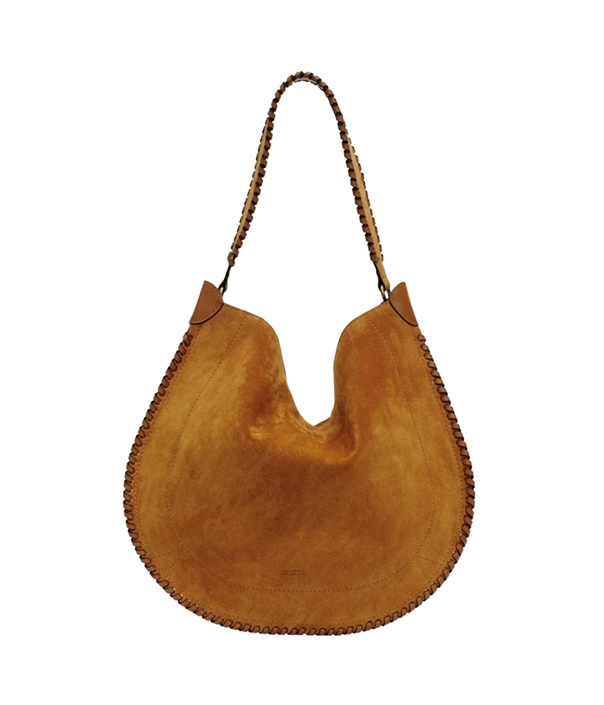 A camel brown suede hobo bag with a braided shoulder strap - Oskan Hobo Soft Bag In Cognac
