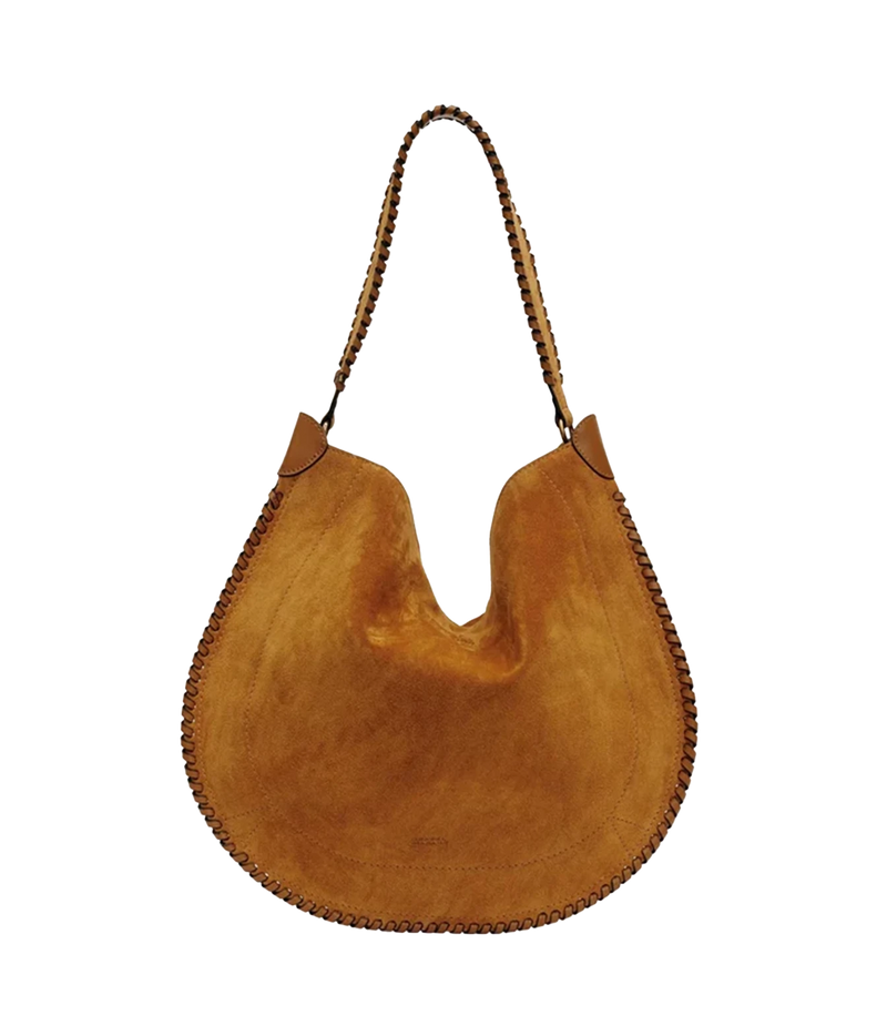 A camel brown suede hobo bag with a braided shoulder strap - Oskan Hobo Soft Bag In Cognac