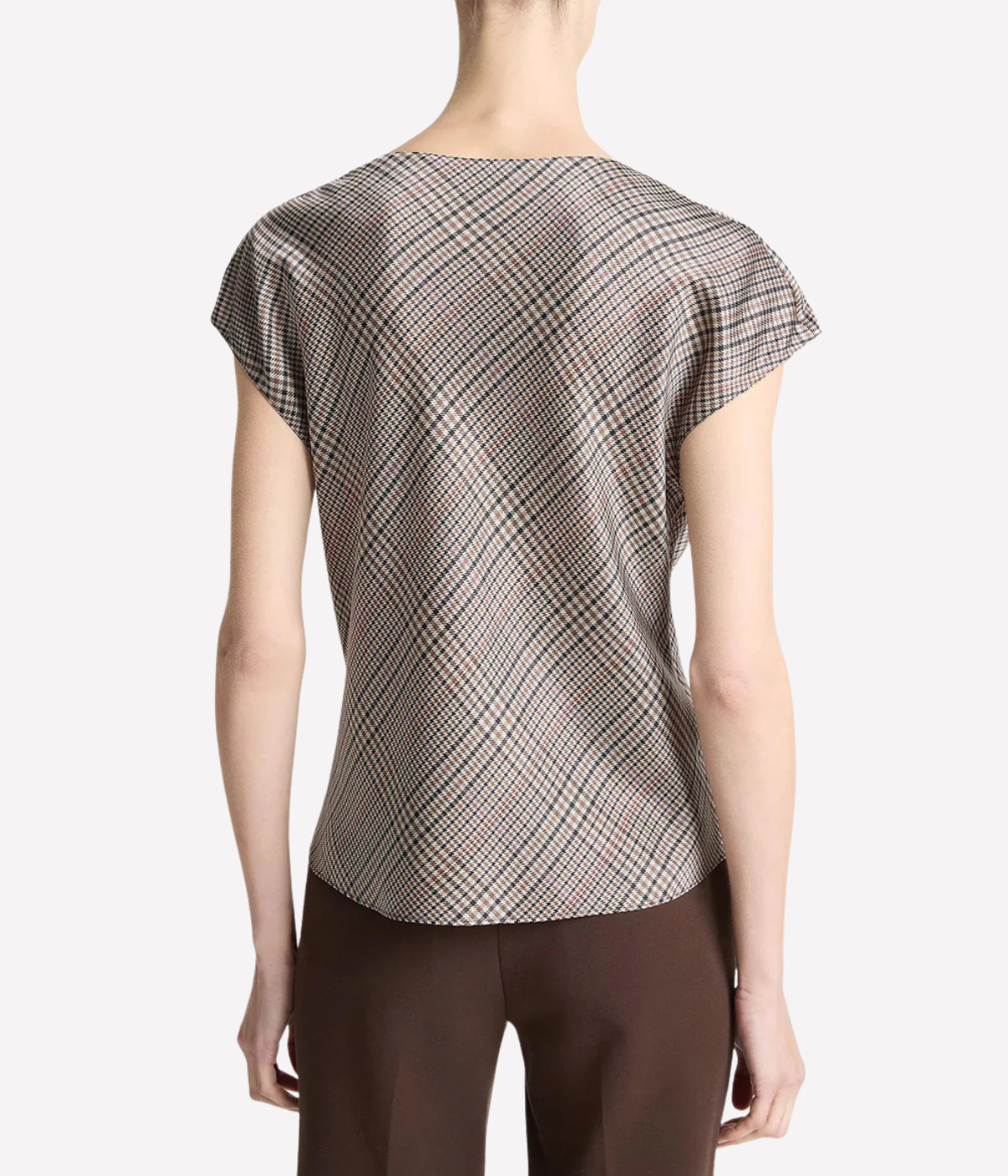 Pressed Plaid Cowl Neck Cap Sleeve in Multi Plaid