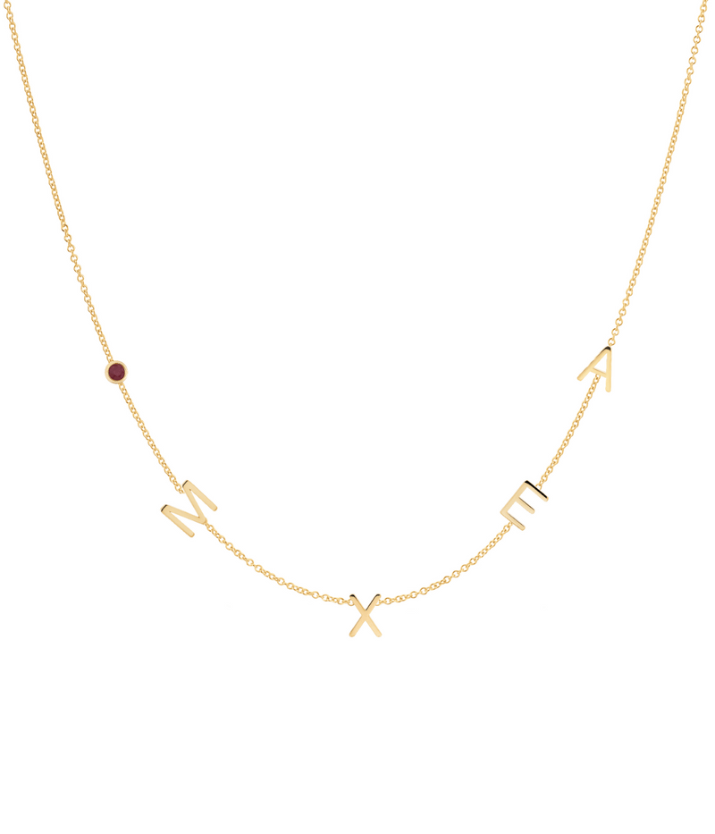 Custom 4 Initial & Birthstone Necklace in Gold