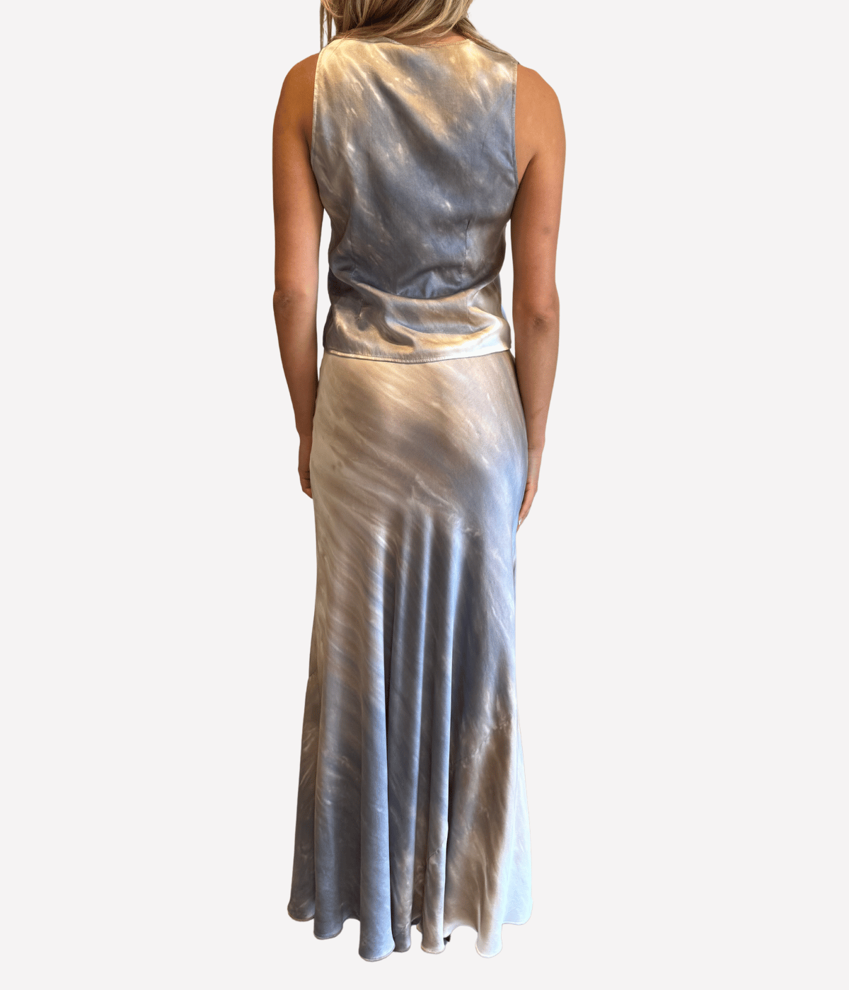 Stretch Silk Bias Skirt in Sand Dye Moon Grey